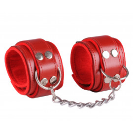 Dominate Me Leather Handcuffs D13 Red-Red