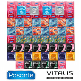 Kar§csonyi Csomag melegitő, hűsítő és csillogó óvszerekből - 62 Pasante és Vitalis Premium óvszer + 4 síkosító Pasante, mint ajándék
