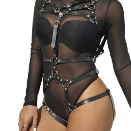 Subblime Fetish Body Harness Adjustable Straps Leather Black