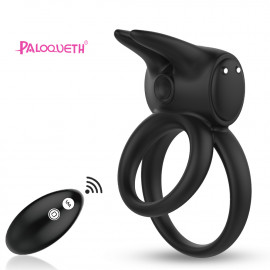 Paloqueth Vibrating Double Penis Ring with Remote Black