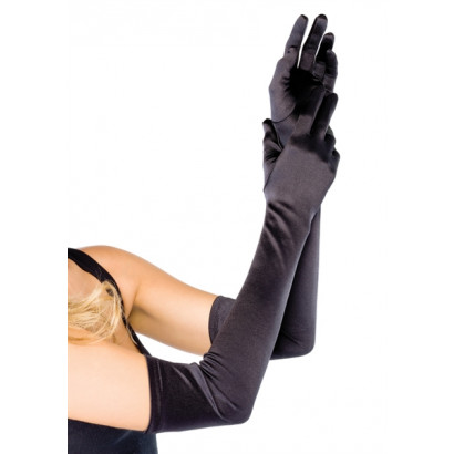 Leg Avenue Extra Long Satin Gloves 16B - szatén kesztyű, fekete